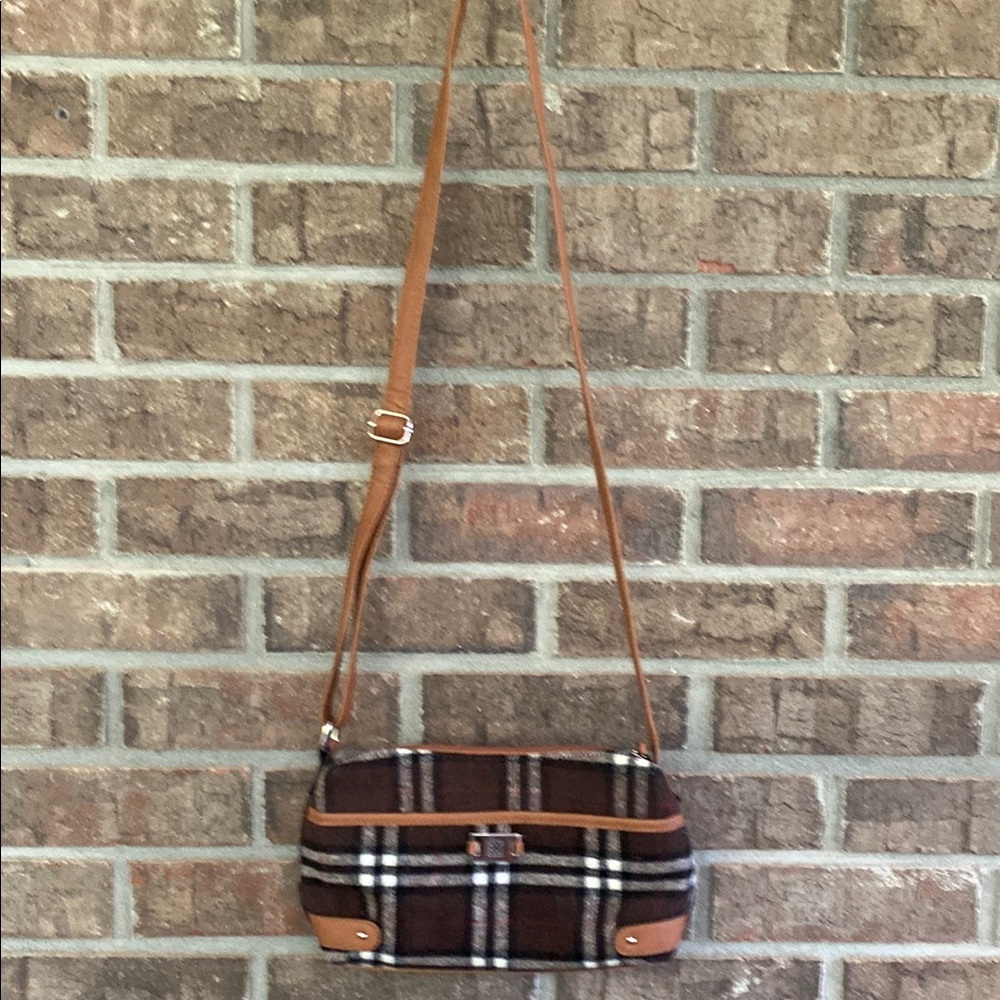 New Directions Brown Plaid Crossbody Bag